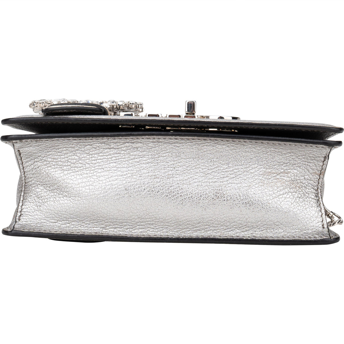 Miu Miu Cromo Flap aus silbernem Leder – Ansicht 6