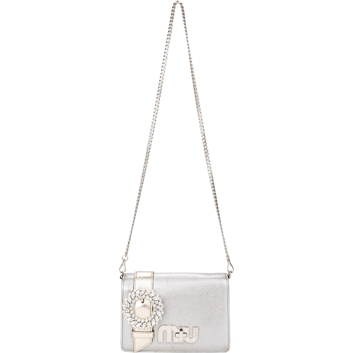 Miu Miu Cromo Flap aus silbernem Leder – Ansicht 8
