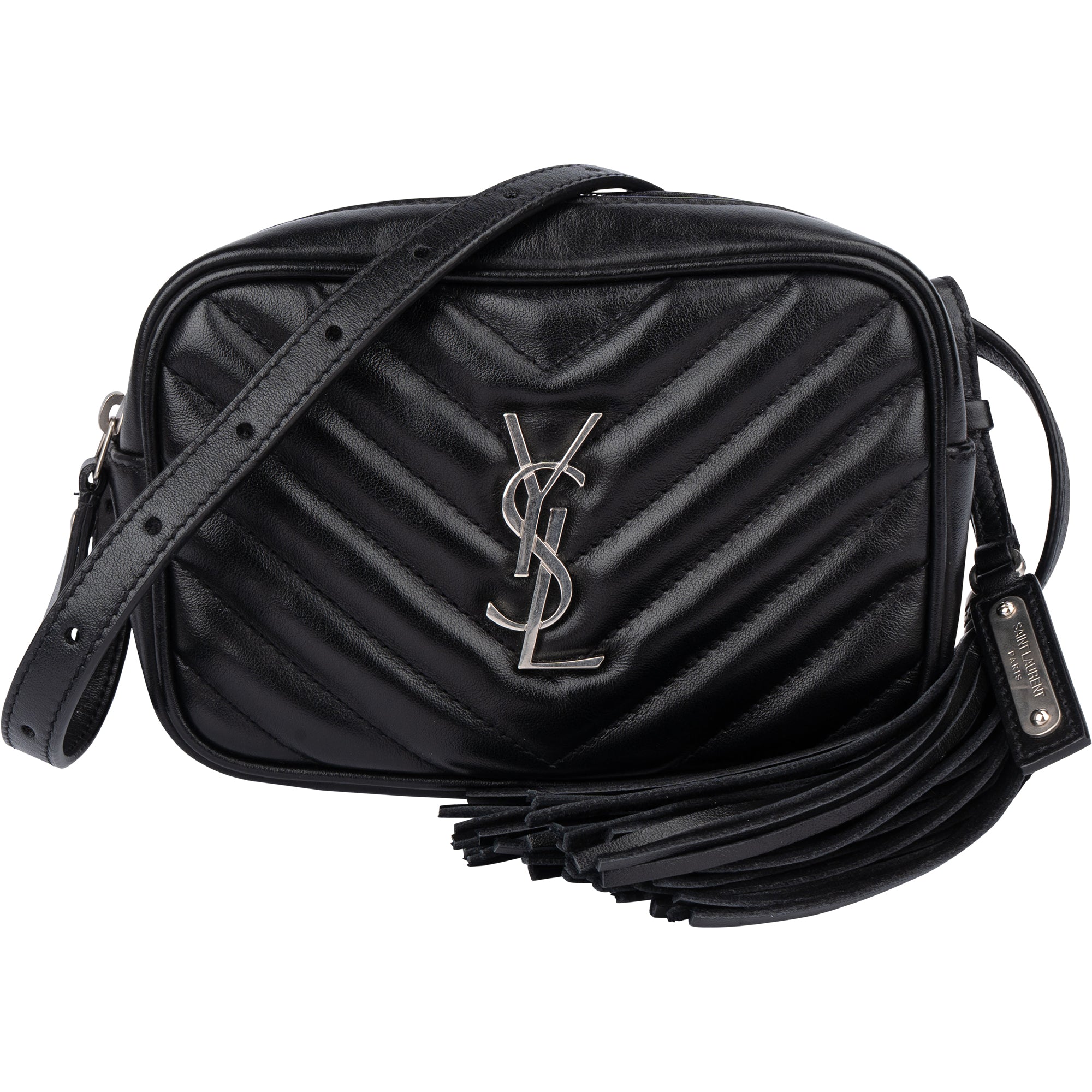 Saint Laurent Black Chevron Leather Lou Crossbody Bum Bag