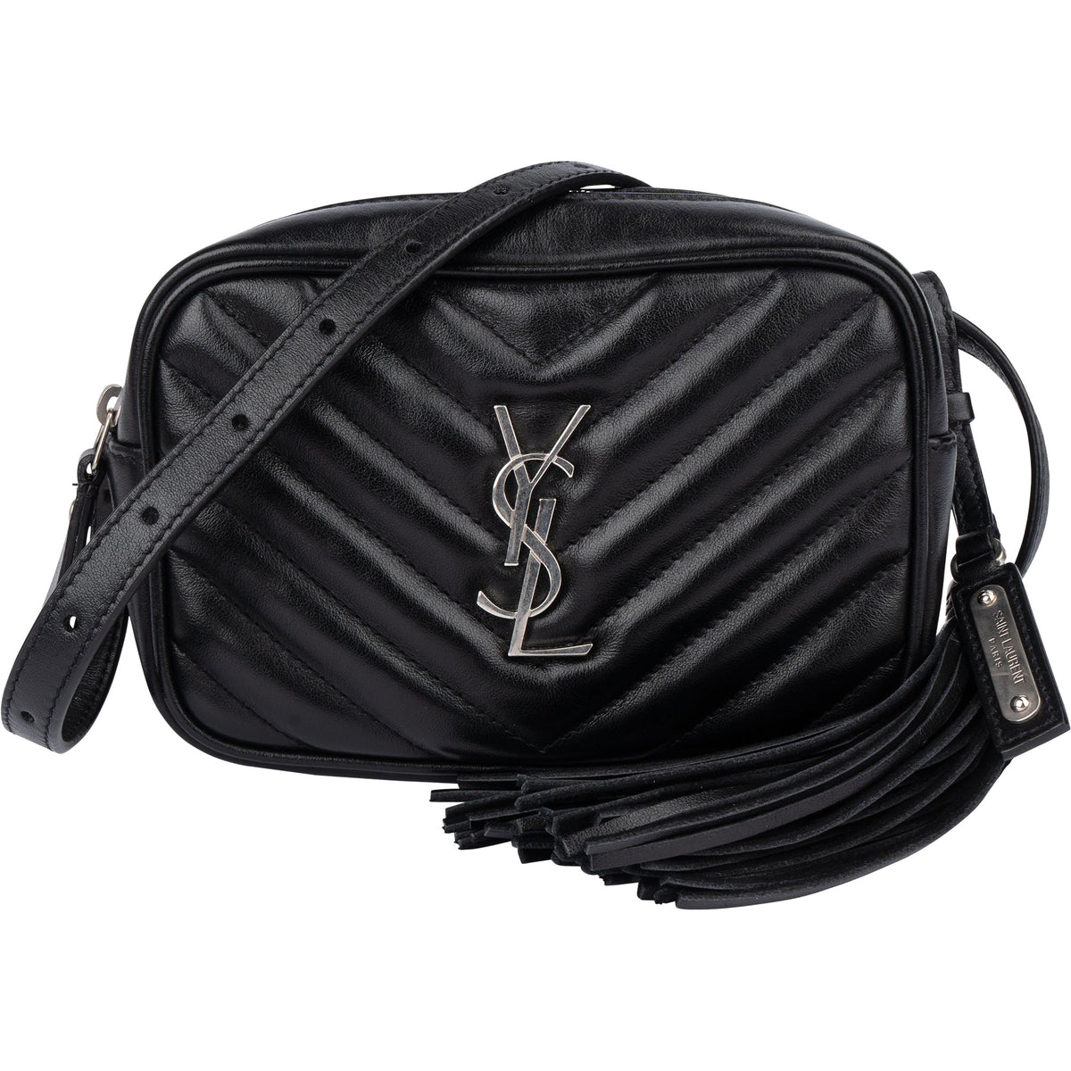 Saint Laurent Black Chevron Leather Lou Crossbody Bum Bag