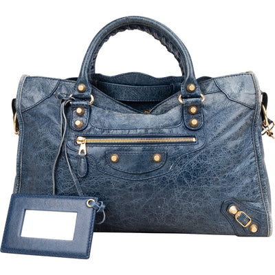 Balenciaga Blue Leather City Handbag