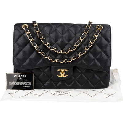 Chanel Quilted Caviar Leather Jumbo Double Flap Crossbody Bag