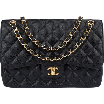 Chanel Quilted Caviar Leather Jumbo Double Flap Crossbody Bag