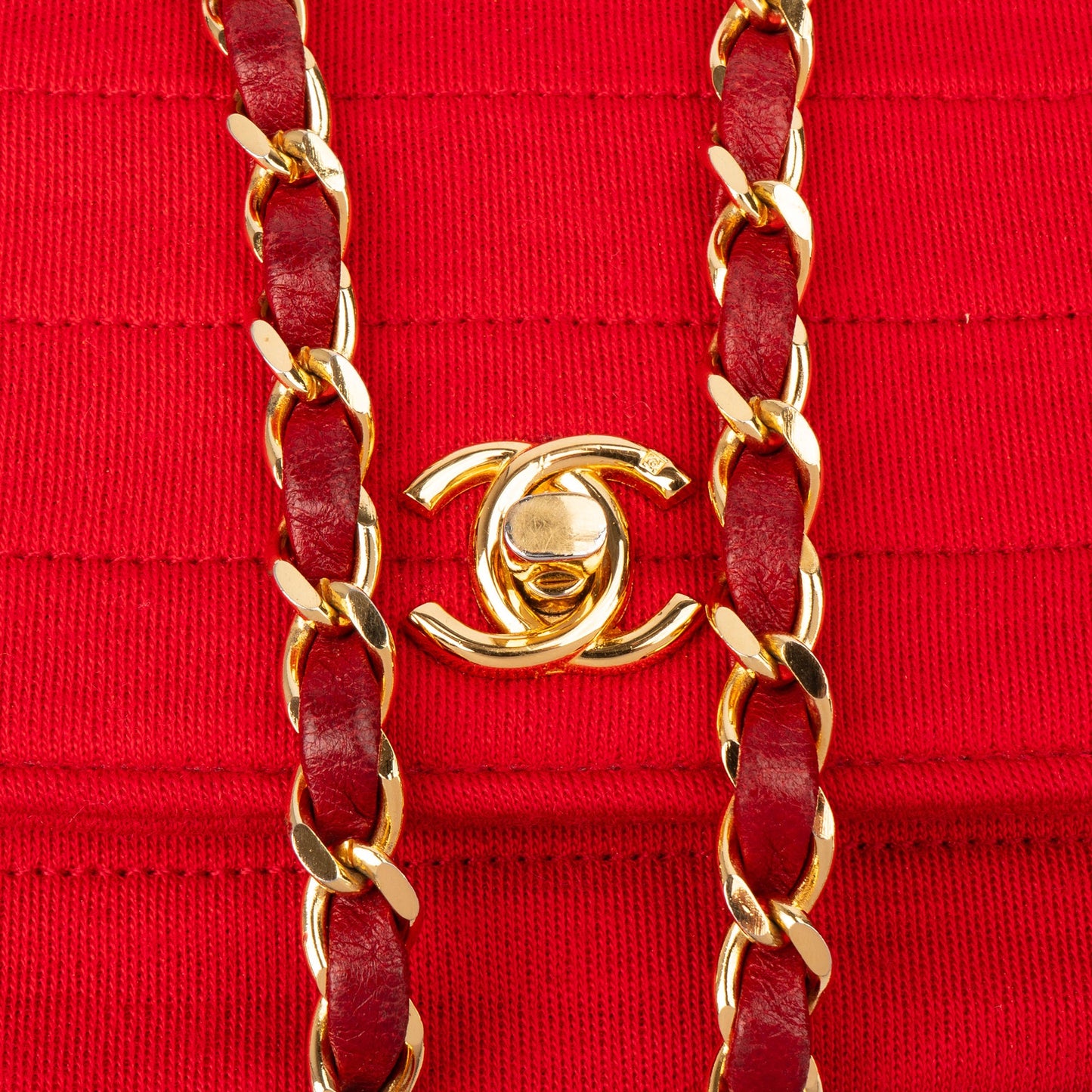 Chanel Rouge Cotton 24K Gold Halfmoon Single Flap Shoulder Bag