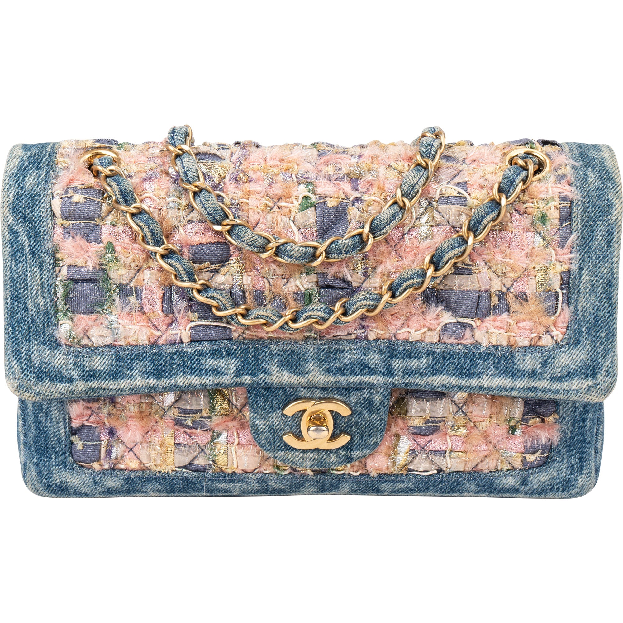 Chanel Denim Quilted Tweed Medium Double Flap Crossbody Bag
