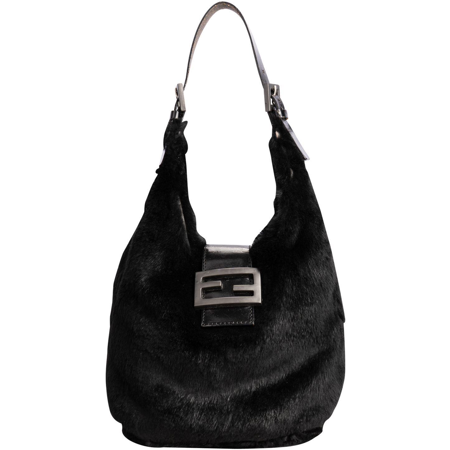 Fendi FF Black Fur Hobo Shoulder Bag