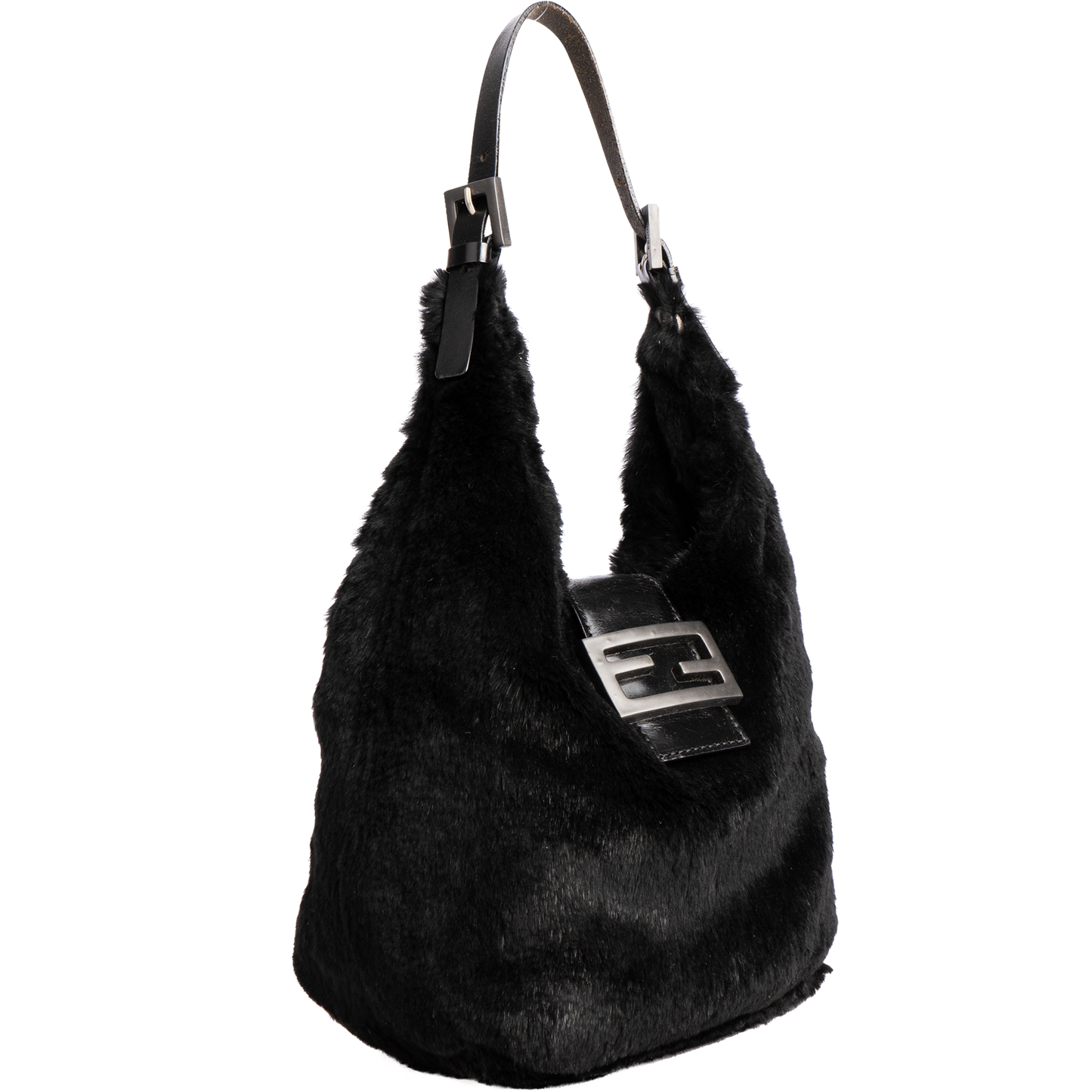 Fendi FF Black Fur Hobo Shoulder Bag