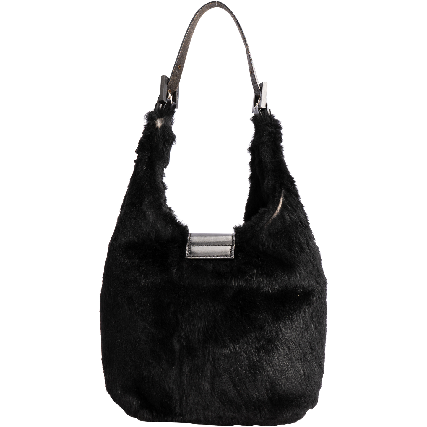 Fendi FF Black Fur Hobo Shoulder Bag