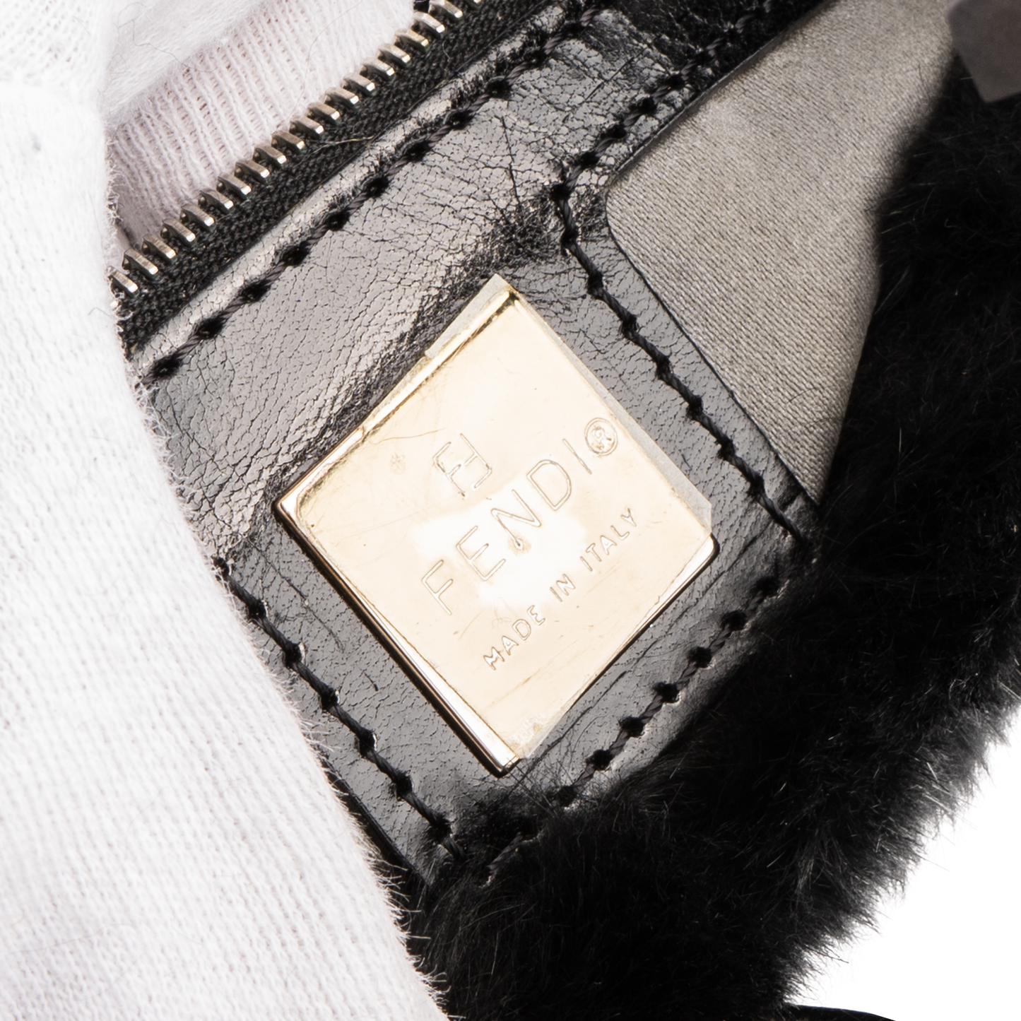 Fendi FF Black Fur Hobo Shoulder Bag