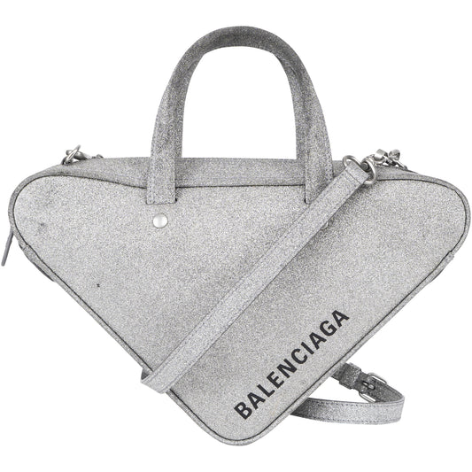 Balenciaga Silver Glitter Traingle Duffle Shoulder Bag