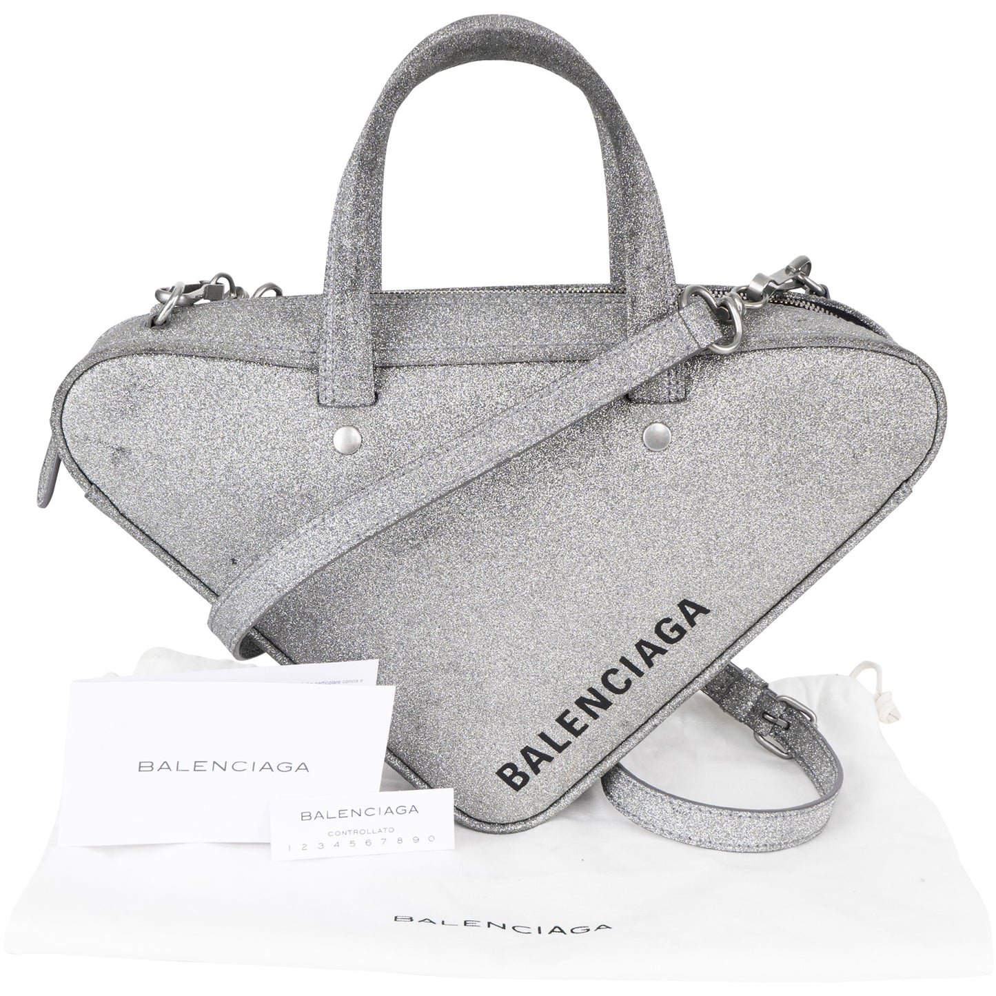 Balenciaga Silver Glitter Traingle Duffle Shoulder Bag