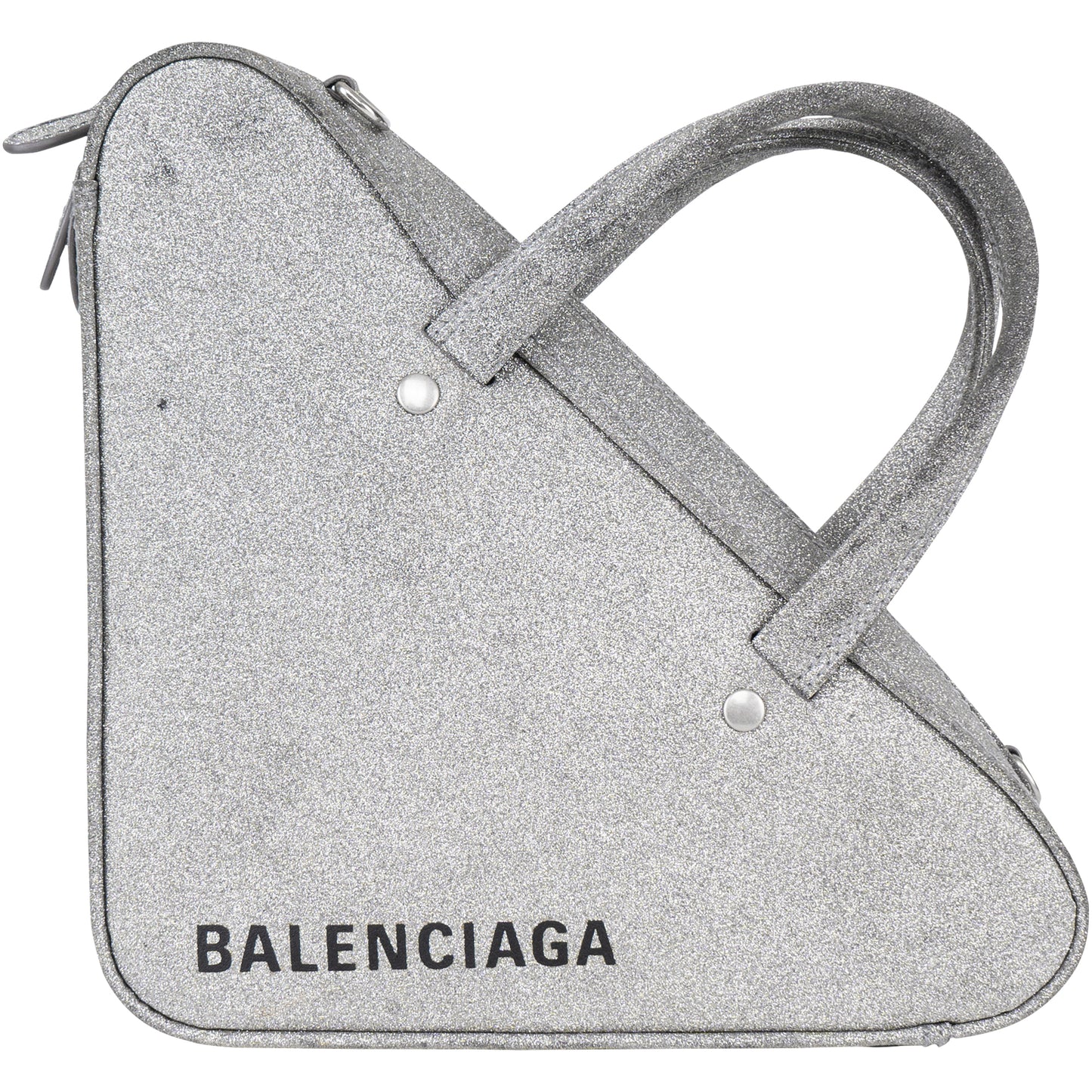 Balenciaga Silver Glitter Traingle Duffle Shoulder Bag