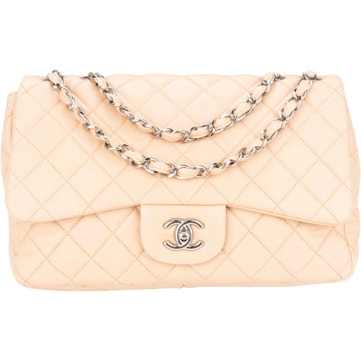 Chanel Soft Quilted Lambkskin Palladium Jumbo Single Flap Crossbody Bag