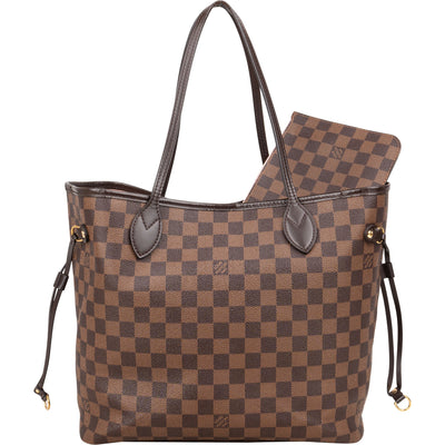 Louis Vuitton Damier Ebene Monogram Neverfull MM Shopper Handbag
