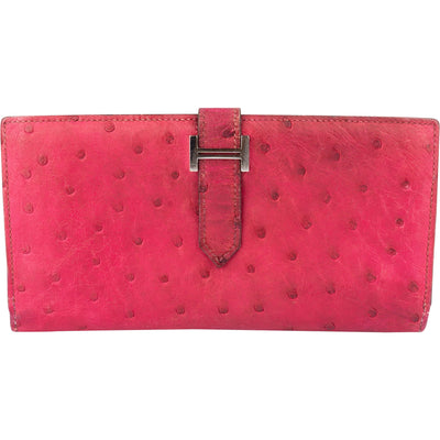 Hermès Pink Ostrich Bearn Soufflet Bifold Wallet