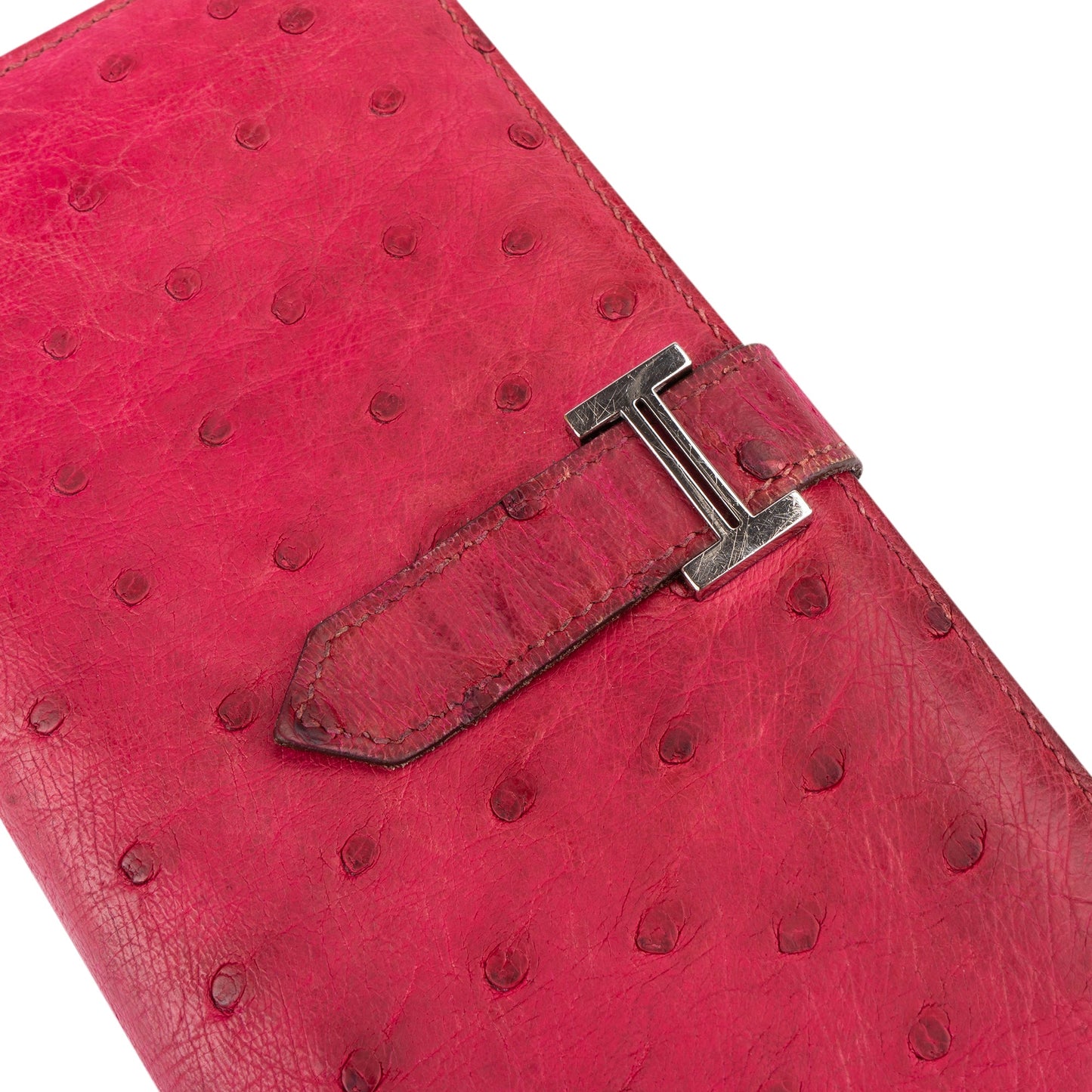 Hermès Pink Ostrich Bearn Soufflet Bifold Wallet