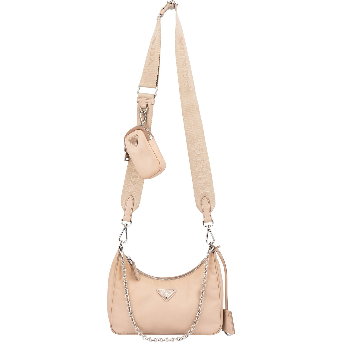 Prada Nylon Triangle Re-Edition aus Nylon und Saffiano-Leder – Vorderansicht