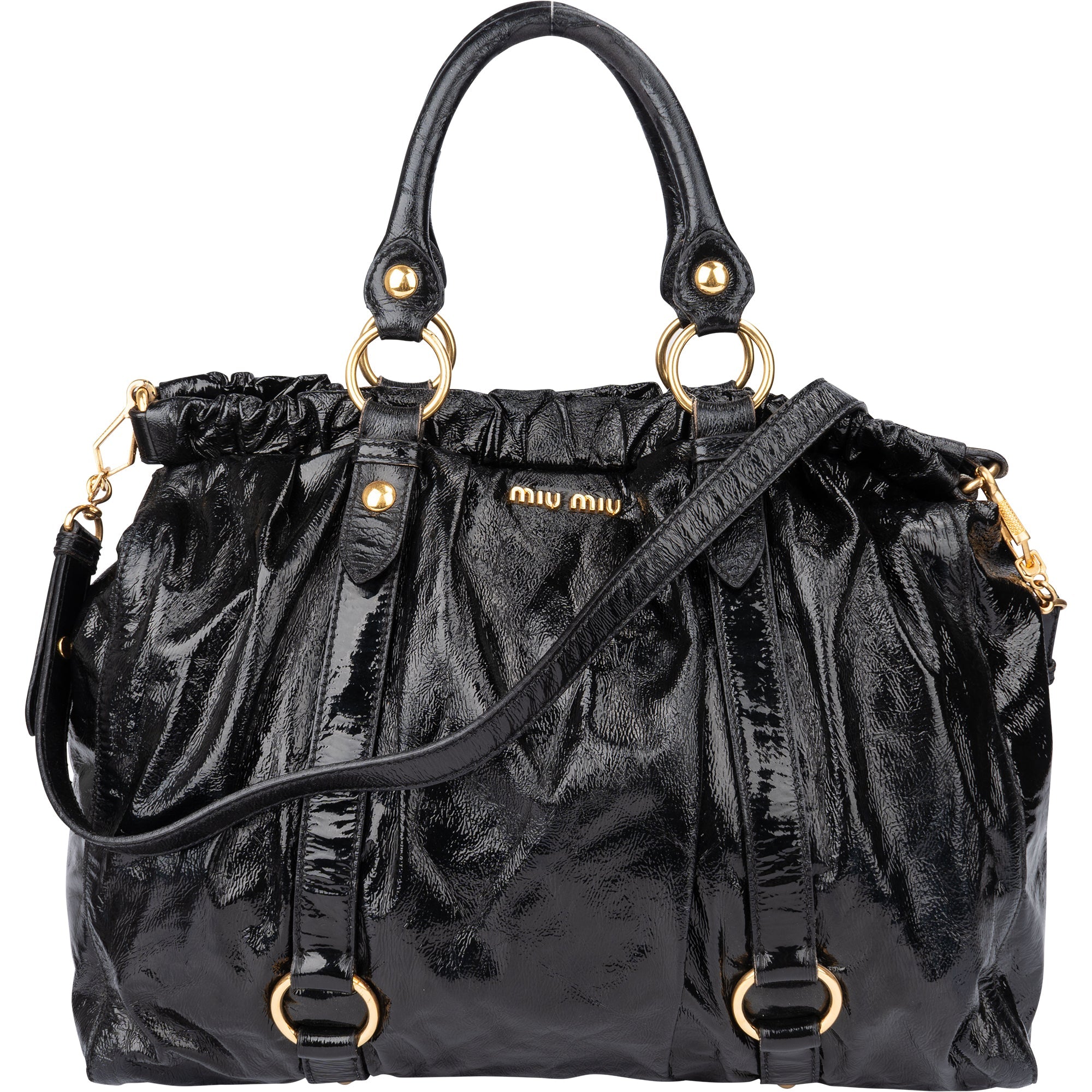 Miu Miu Black Patent Leather City Handbag
