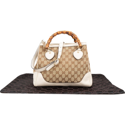 Gucci Monogram GG Canvas Diana Bambus Handle Small Tote Handbag