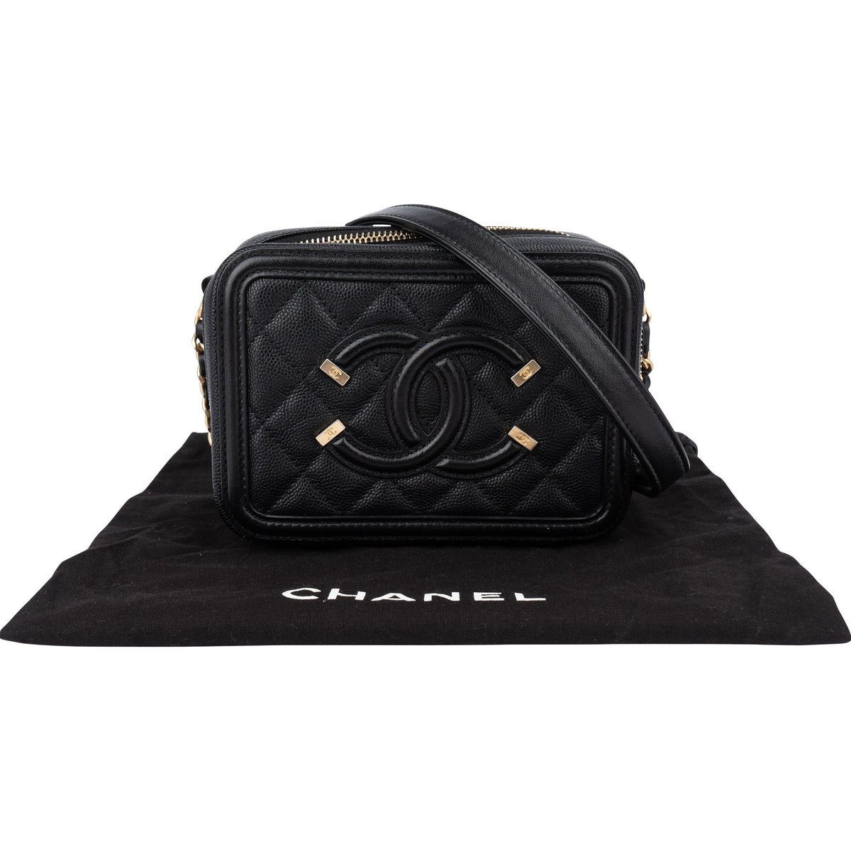 Chanel Quilted Caviar Leather CC Filigree Crossbody Bag