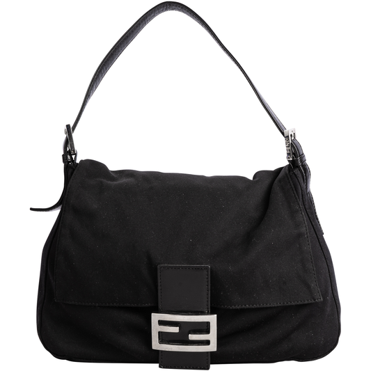 Fendi Black FF Buckle Baguette Shoulder Bag