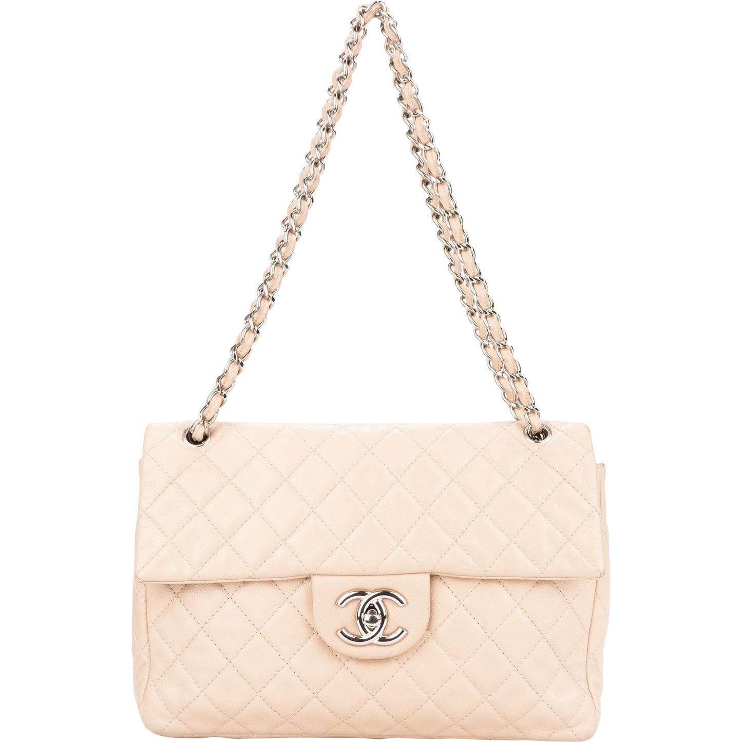 Chanel Quilted Caviar Leather Palladium Jumbo Single Flap Crossbody Bag