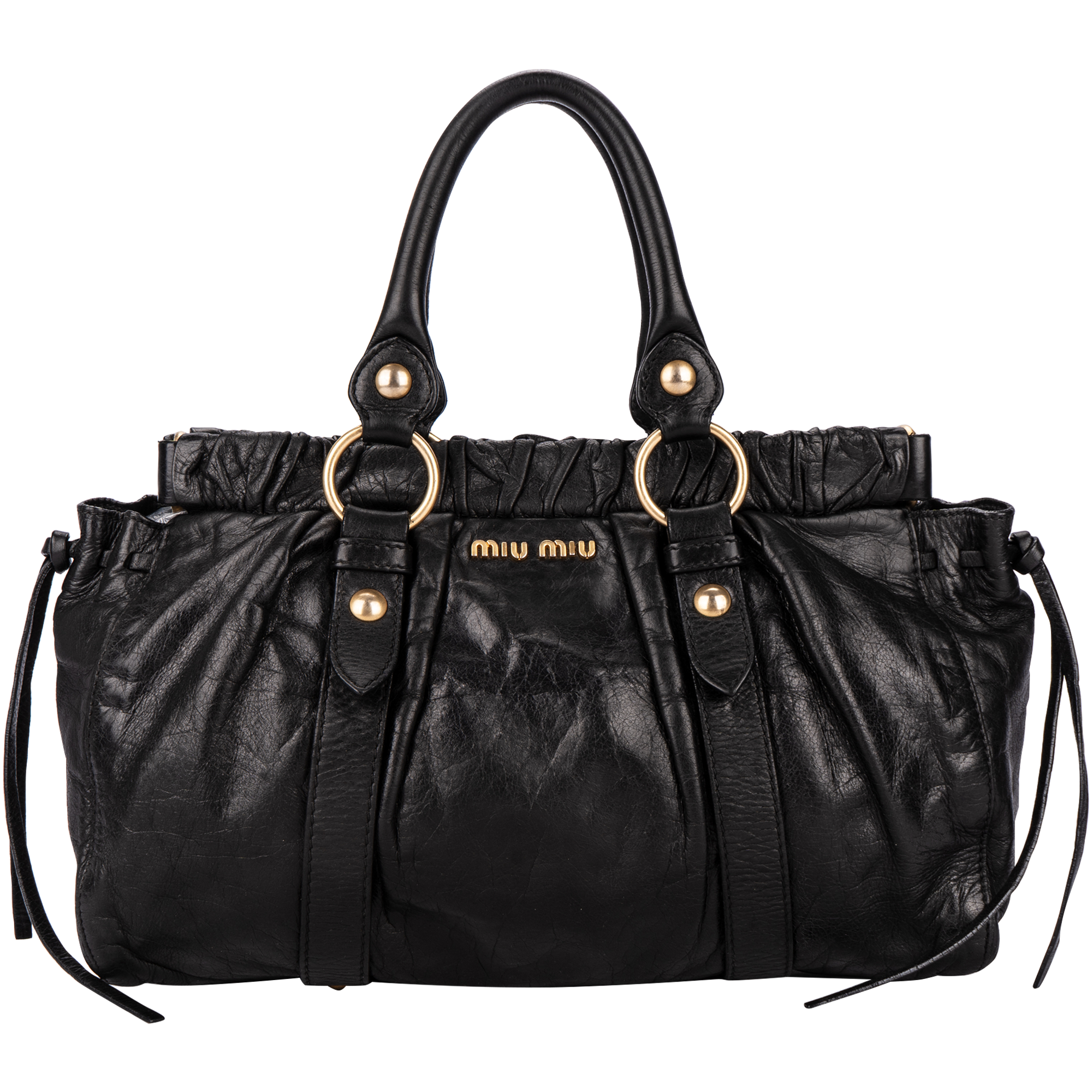 Miu Miu Black Leather Vitello Lux Top Handle Bag