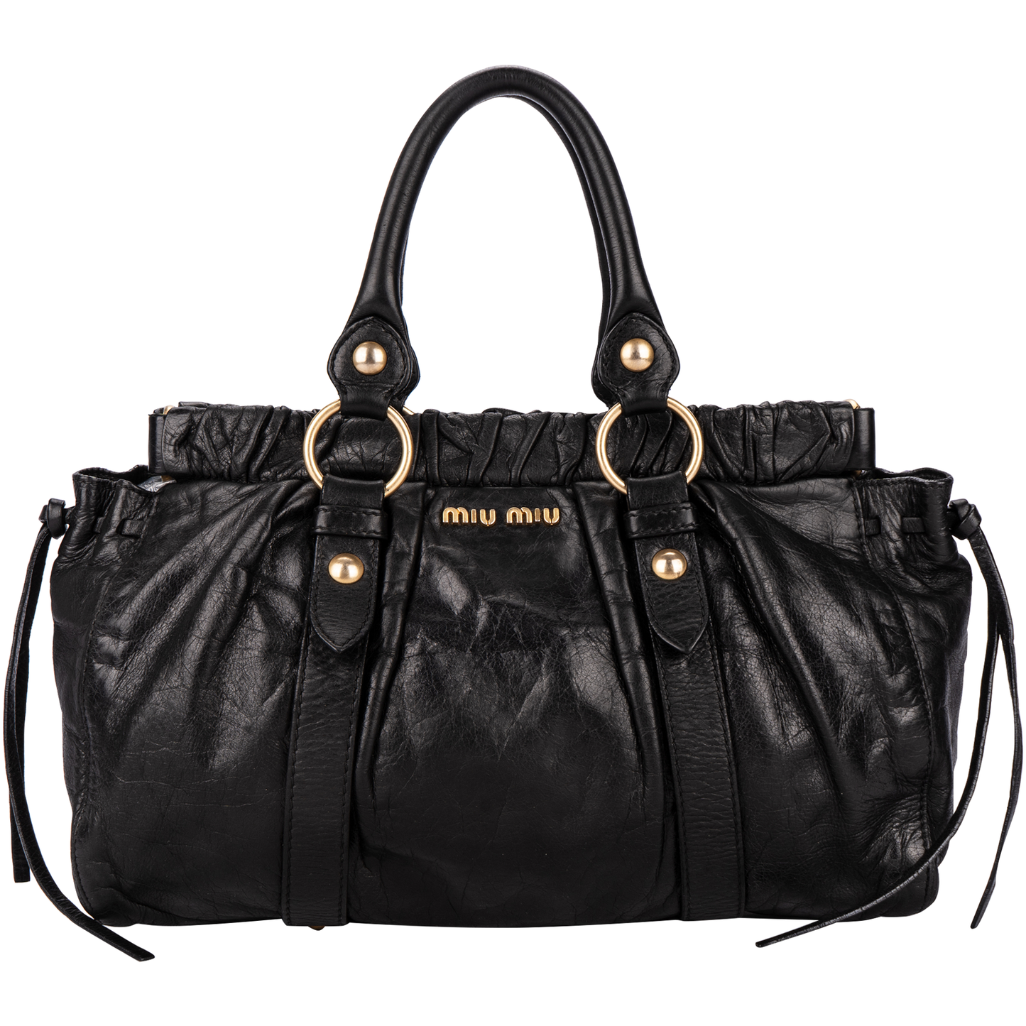 Miu Miu Black Leather Vitello Lux Top Handle Bag