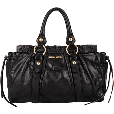 Miu Miu Black Leather Vitello Lux Top Handle Bag