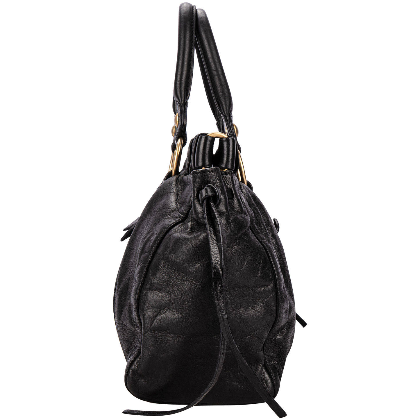 Miu Miu Black Leather Vitello Lux Top Handle Bag