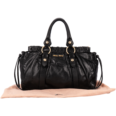 Miu Miu Black Leather Vitello Lux Top Handle Bag