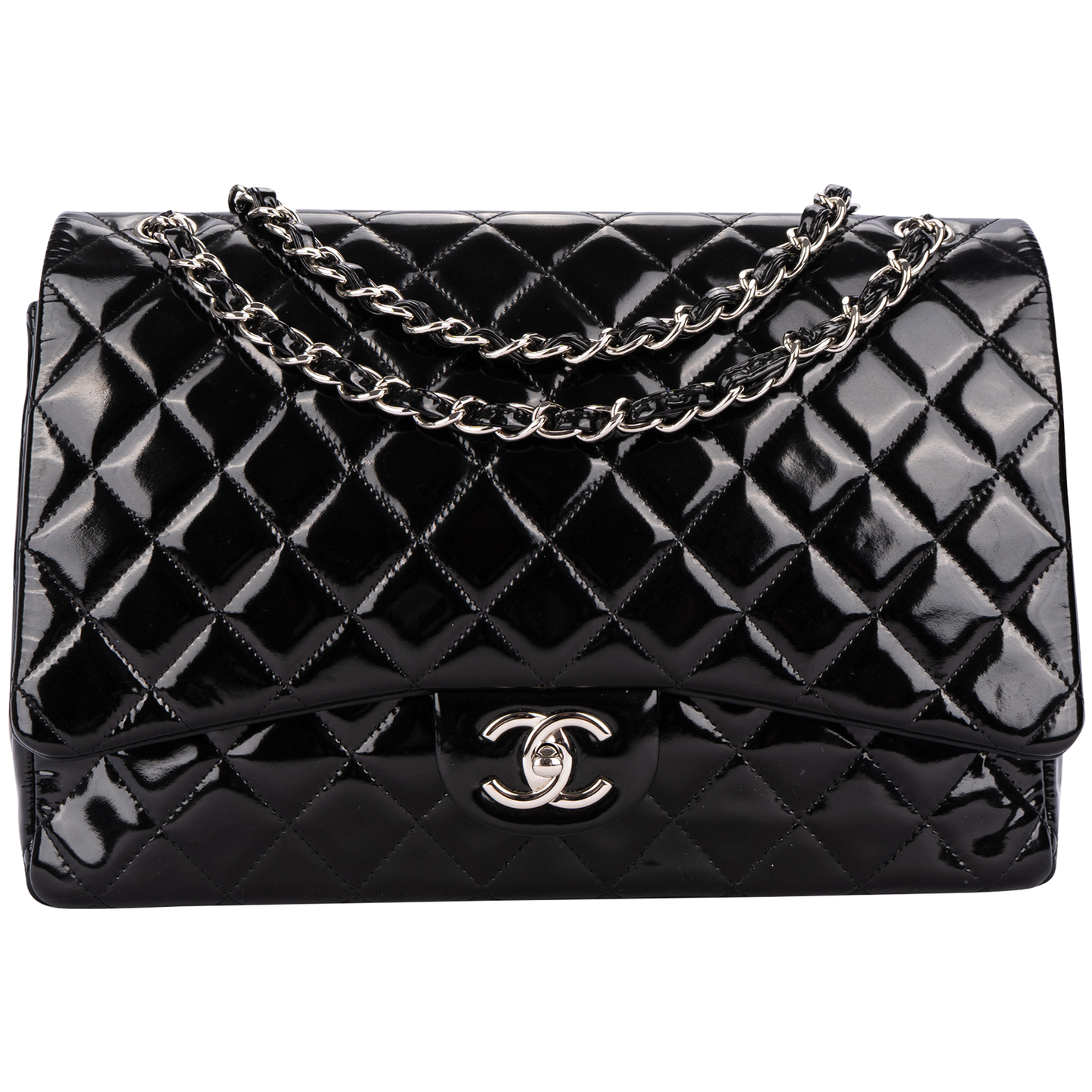 Chanel Quilted Patent Leather Maxi Double Flap Crossbody Bag