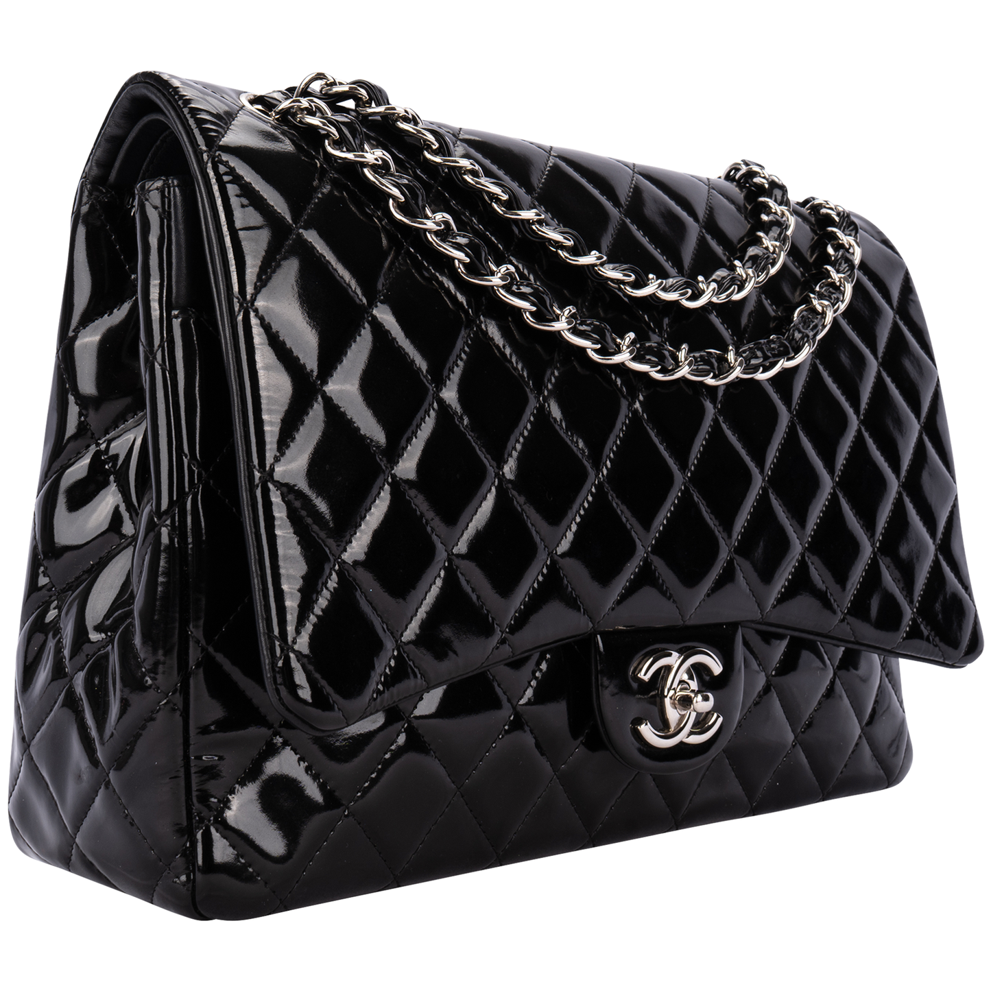 Chanel Quilted Patent Leather Maxi Double Flap Crossbody Bag