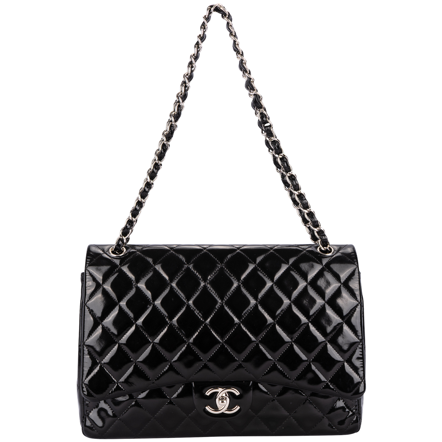 Chanel Quilted Patent Leather Maxi Double Flap Crossbody Bag