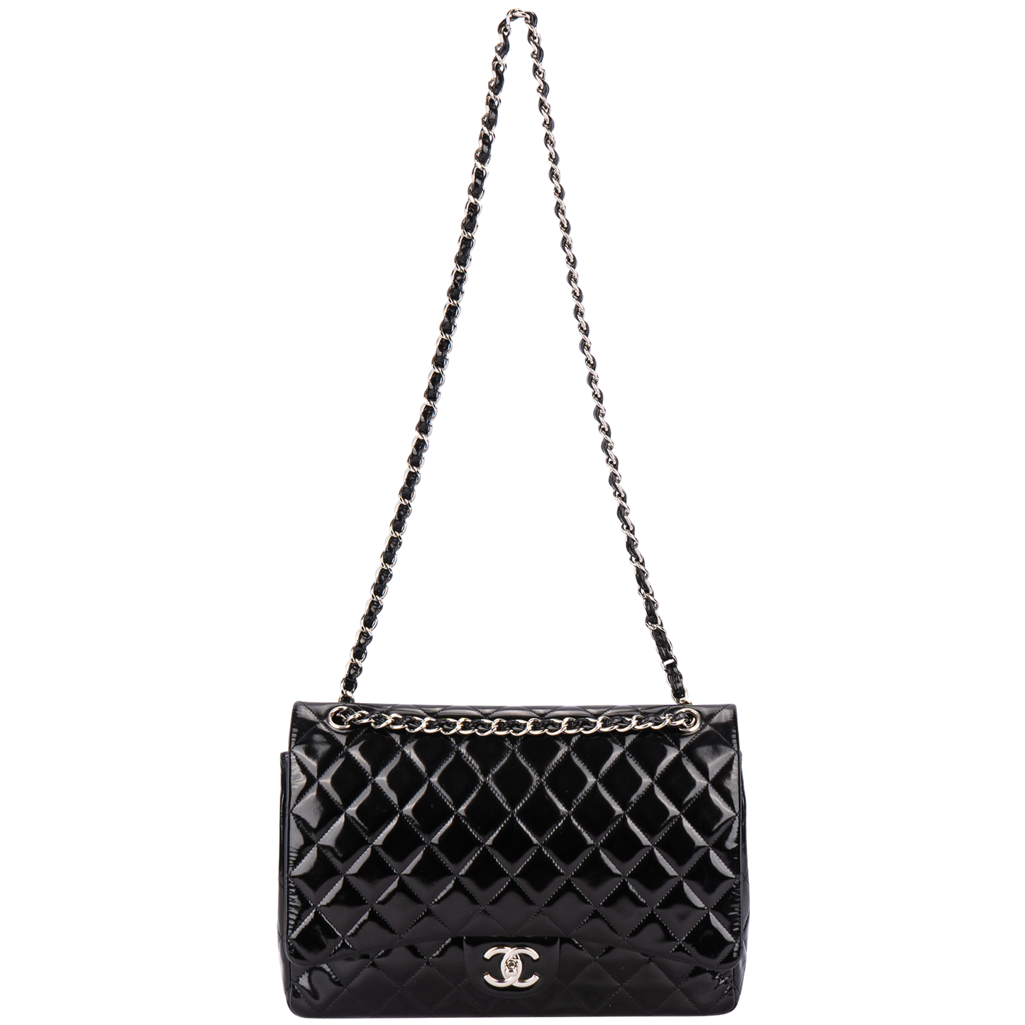 Chanel Quilted Patent Leather Maxi Double Flap Crossbody Bag