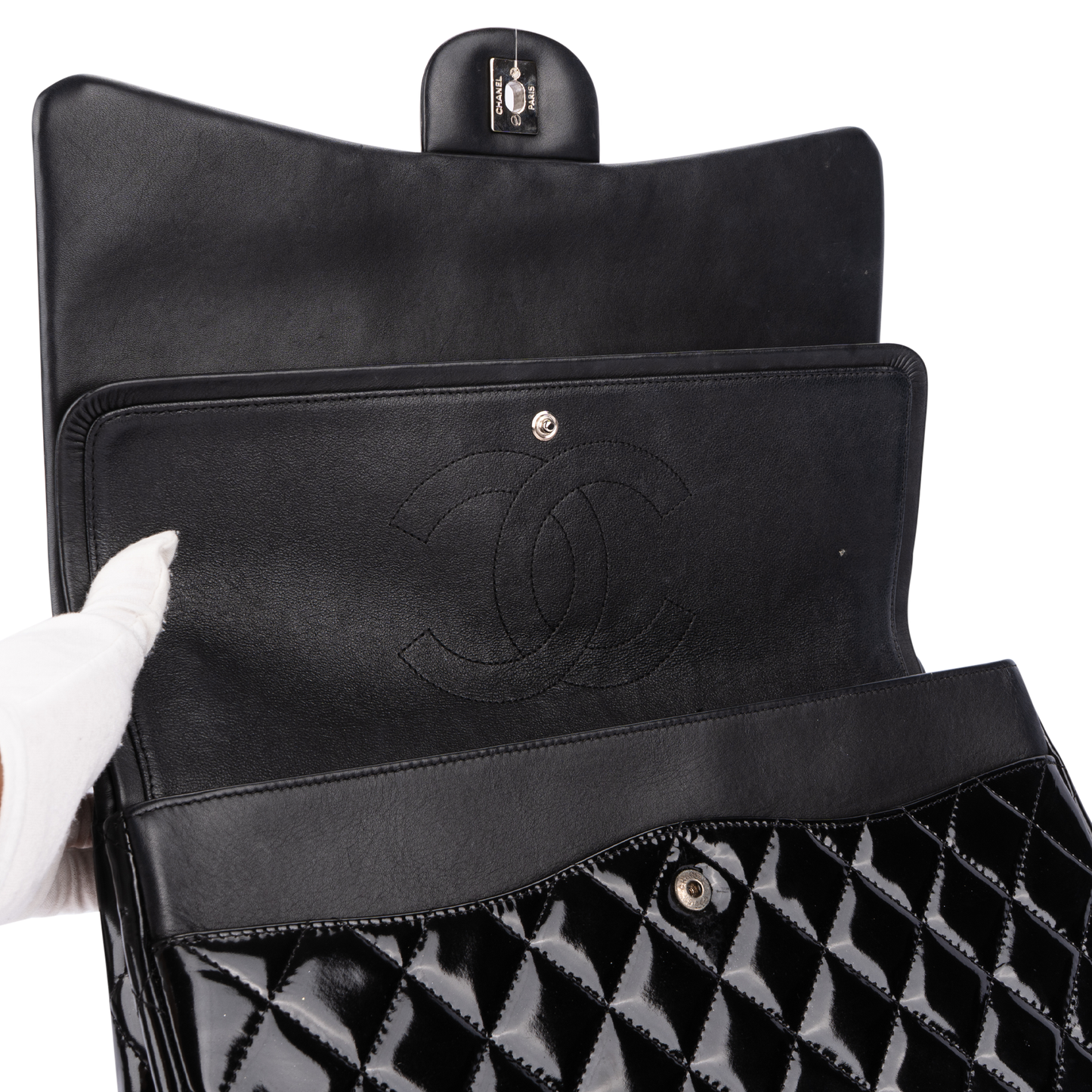 Chanel Quilted Patent Leather Maxi Double Flap Crossbody Bag