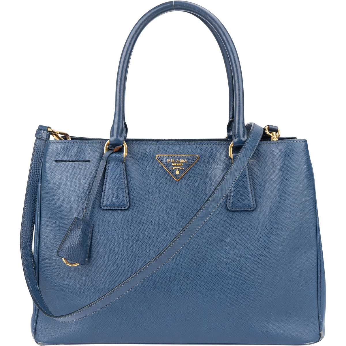 Prada Galleria aus blauem Saffiano-Leder – Vorderansicht