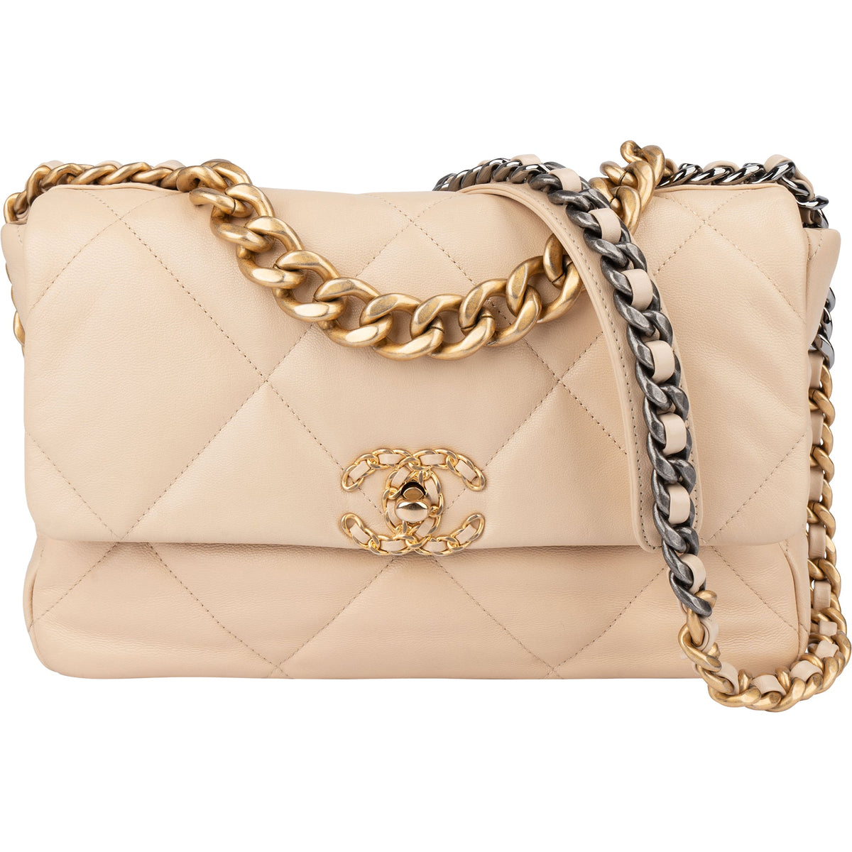 Chanel 19 Single Flap aus gestepptem Leder – Vorderansicht
