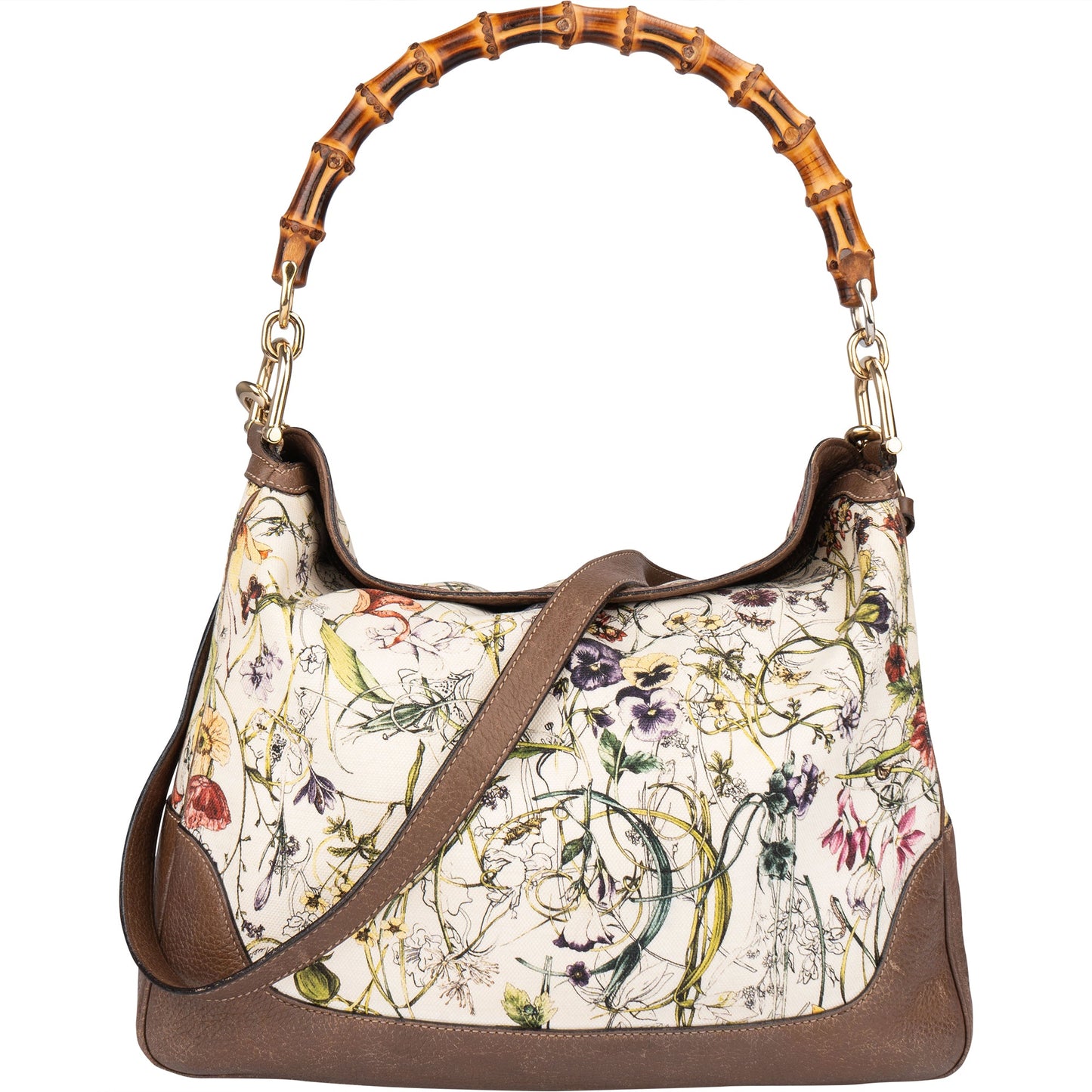 Gucci Special Floral Bamboo Handbag