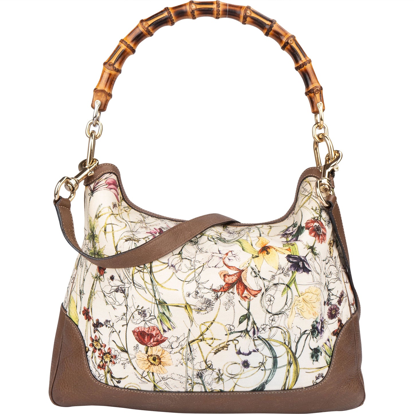 Gucci Special Floral Bamboo Handbag