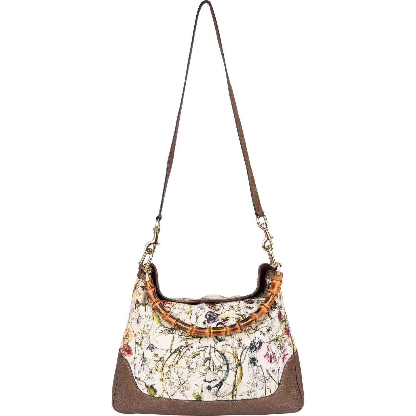 Gucci Special Floral Bamboo Handbag