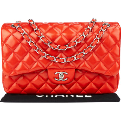 Chanel Quilted Lambskin Palladium Jumbo Double Flap Crossbody Bag