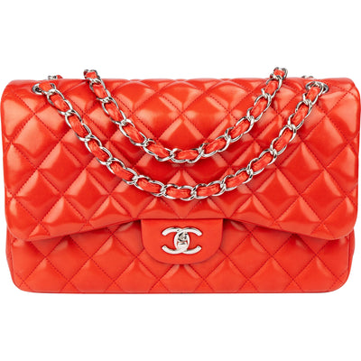 Chanel Quilted Lambskin Palladium Jumbo Double Flap Crossbody Bag