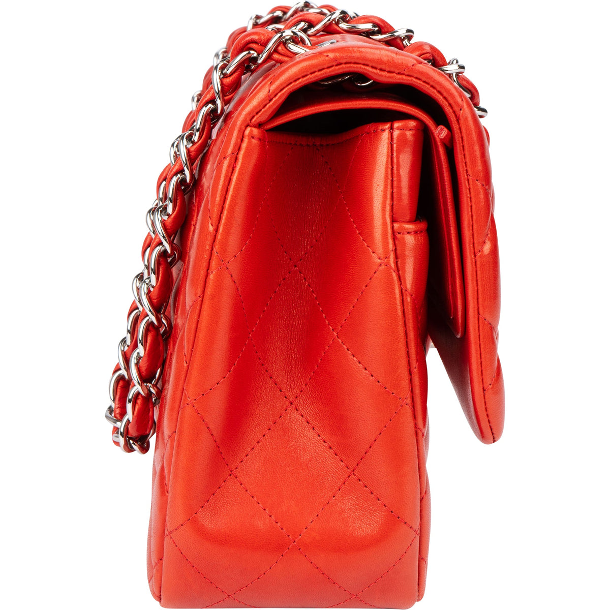 Chanel Quilted Lambskin Palladium Jumbo Double Flap Crossbody Bag