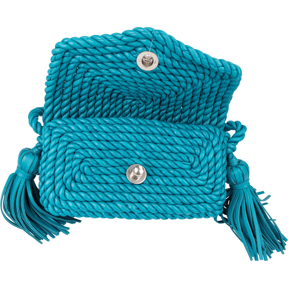 Bottega Veneta Braided Blue Leather Torchon Crossbody Bag
