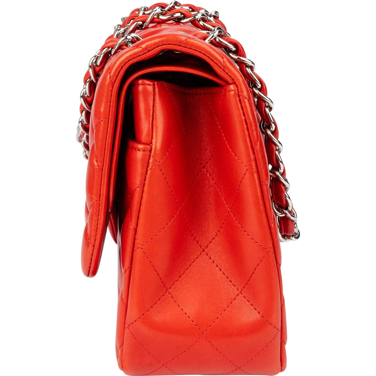 Chanel Quilted Lambskin Palladium Jumbo Double Flap Crossbody Bag