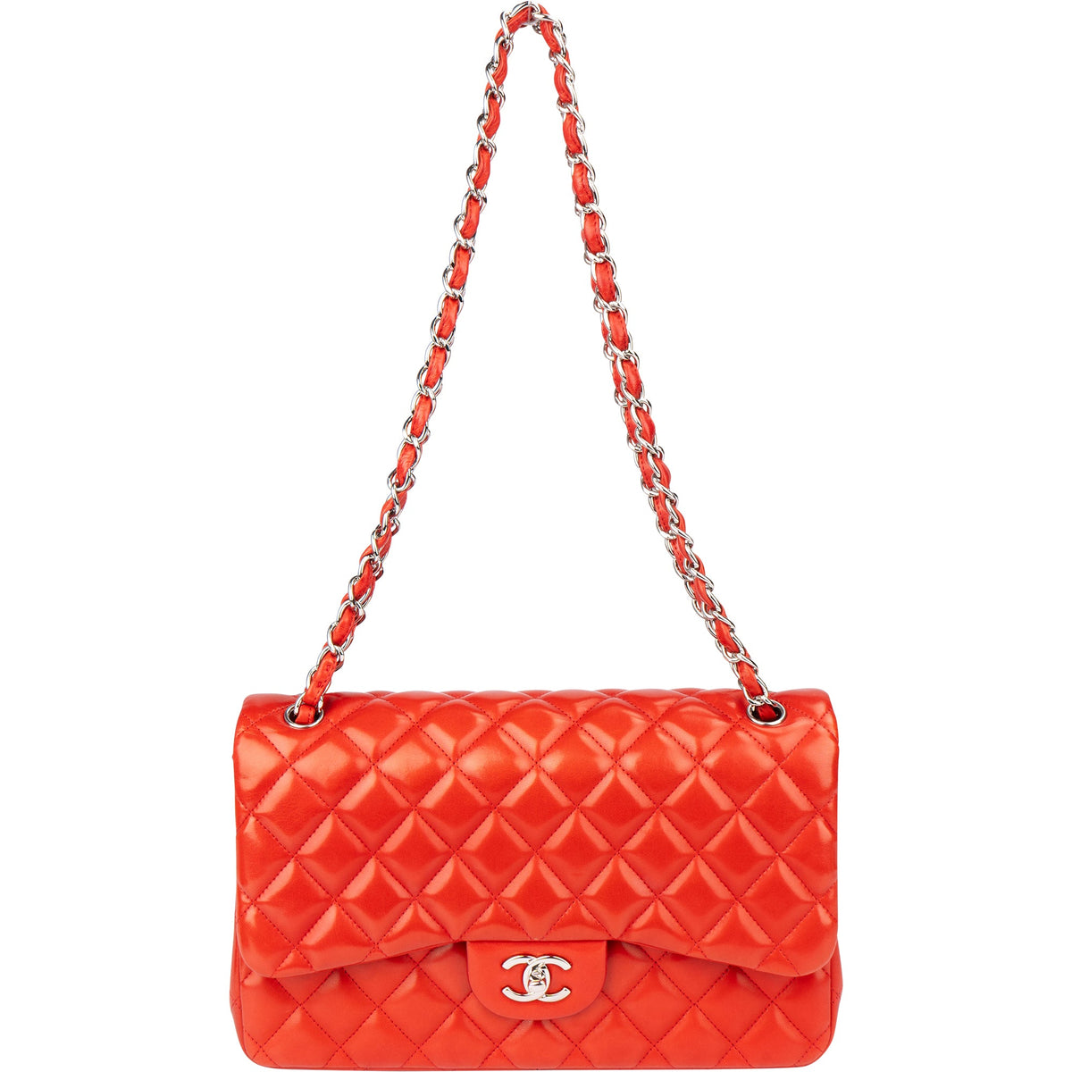 Chanel Quilted Lambskin Palladium Jumbo Double Flap Crossbody Bag