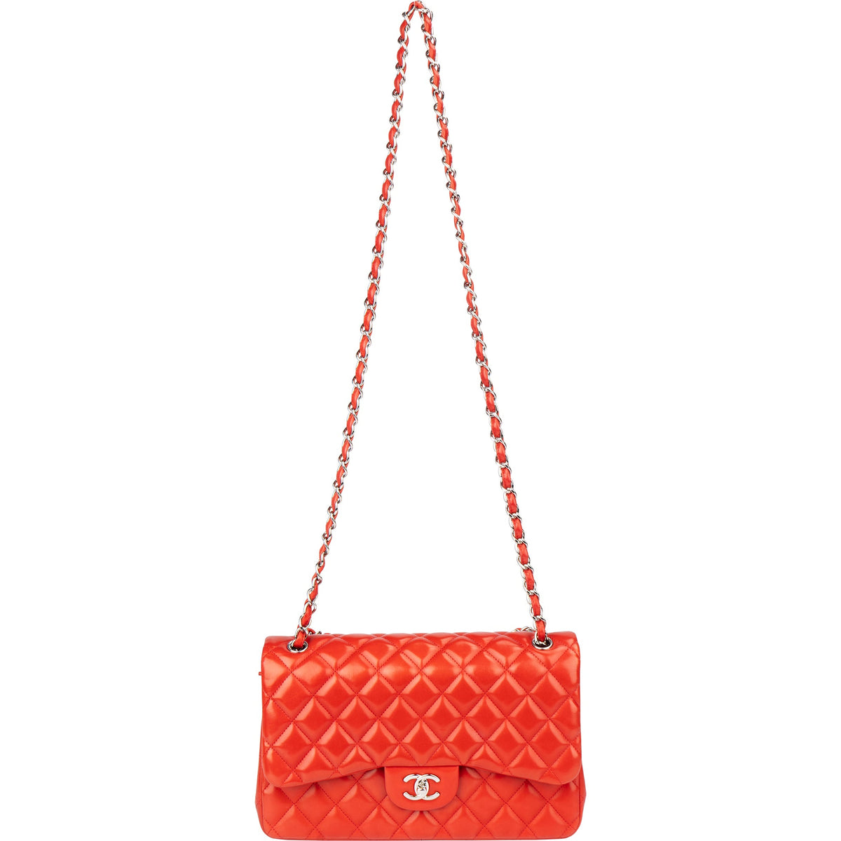 Chanel Quilted Lambskin Palladium Jumbo Double Flap Crossbody Bag