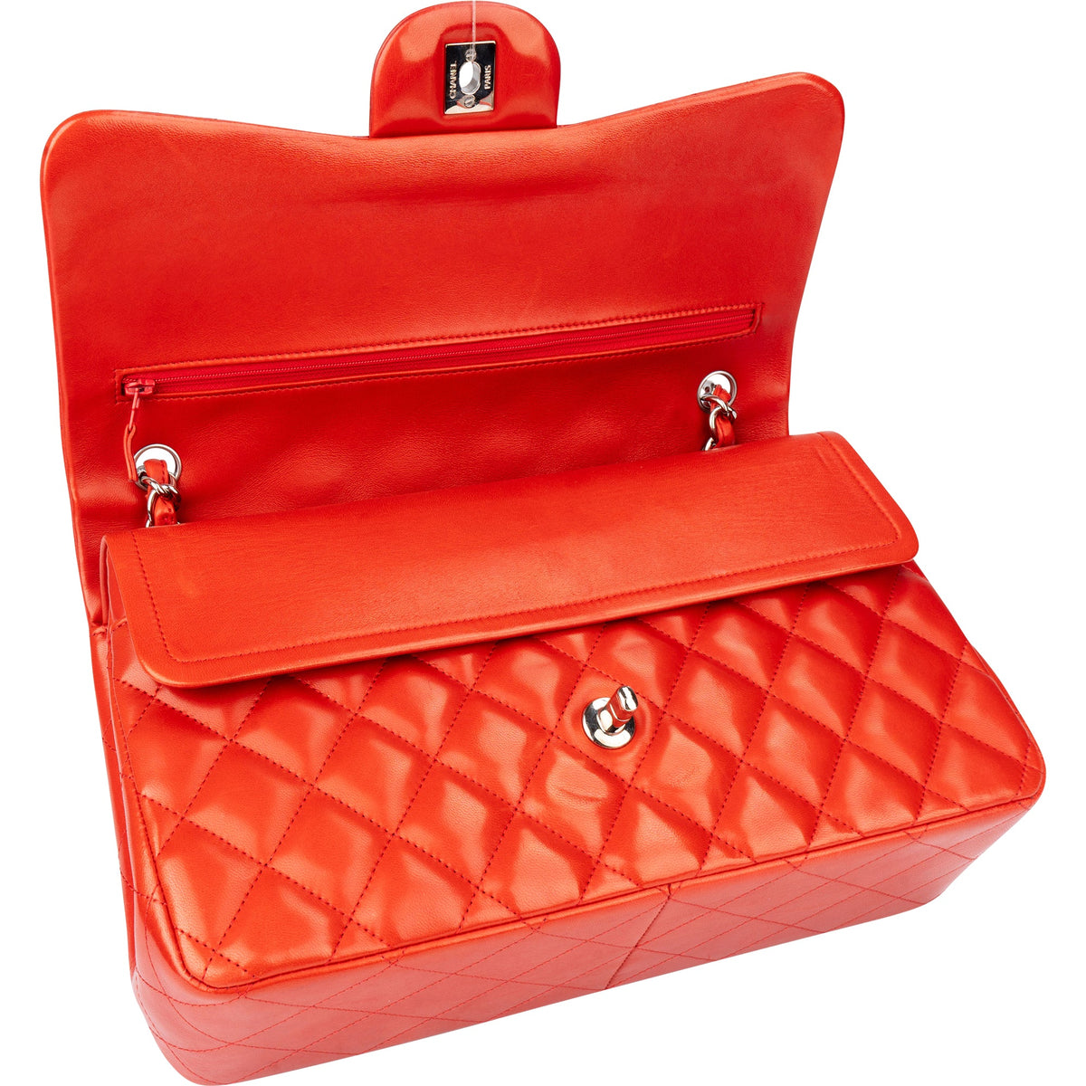Chanel Quilted Lambskin Palladium Jumbo Double Flap Crossbody Bag