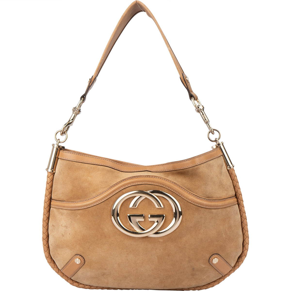 Gucci Hobo aus GG Wildleder – Vorderansicht